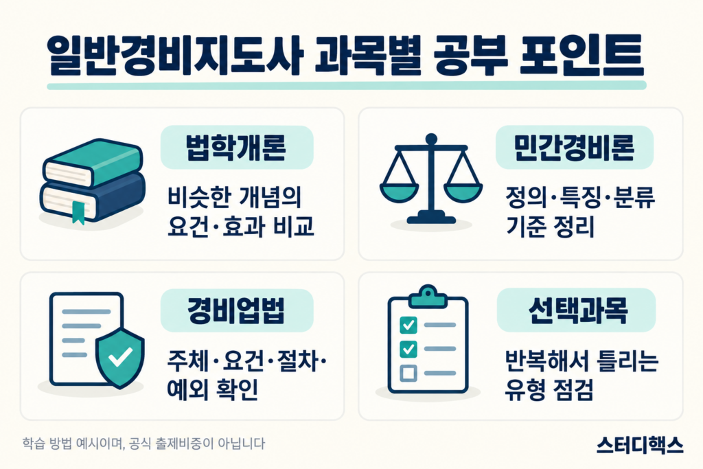 법학개론·민간경비론·경비업법·선택과목의 학습 포인트 정리